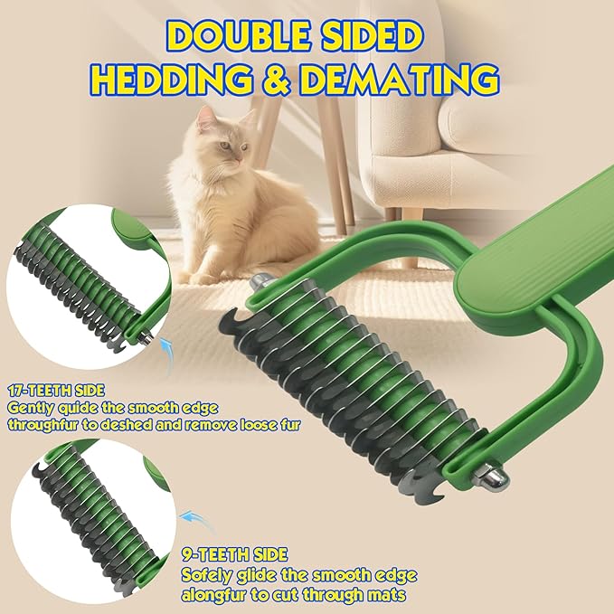 Pet Hair Removal Glove for Cats & Dogs, 2 Pcs Five-Finger Electrostatic Hair Remover Golve, with Pet Double-Sided Deshedding Brush Pet Hair Remover Tool on Carpet, Clothing, Laundry, Couch, Car Seat