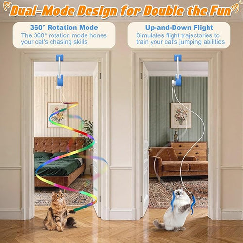 Automatic Interactive Cat Toy Rechargeable, Hanging Cat Toy, Cat Door Toy, Cat Enrichment Toys for Indoor Cats & Kitten, Doorway Electric Cat Teaser for Exercise, Boredom Relief & Fun Games