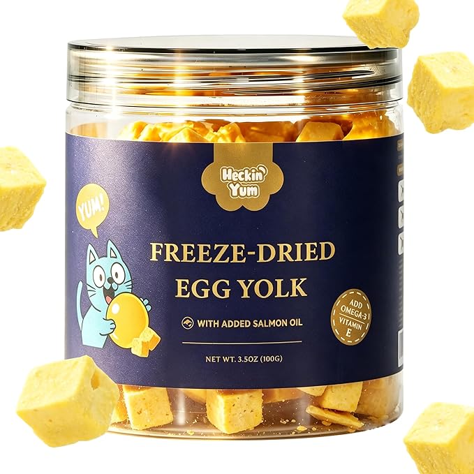 Freeze-Dried Cat Treats, Simple Egg Yolk with Salmon Oil Added for Skin and Coat Support, 3.5 oz, Premium Cat Food Toppers and Snacks