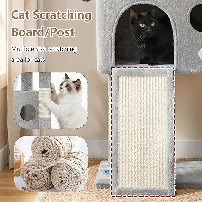 Gitelsnour Cat Tree, 42.1" Cat Tower for Indoor Kittens with Scratching Board and Posts, Multi-Level Cozy Cat Condo with 2 Perches, Hammock, Balls, Light Gray GCT005SW