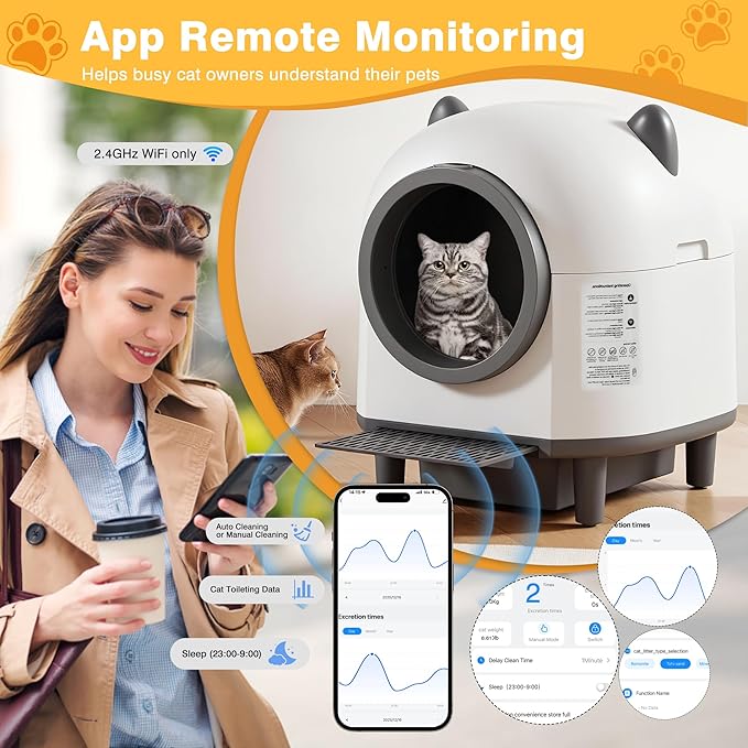Automatic Self Cleaning Litter Box for Multiple Cats, Featuring 80L Large Capacity, APP Control, Safety Sensor & Odor-Free Waste Disposal, Includes 2 Roll Garbage Bags (Enclosed-Top)