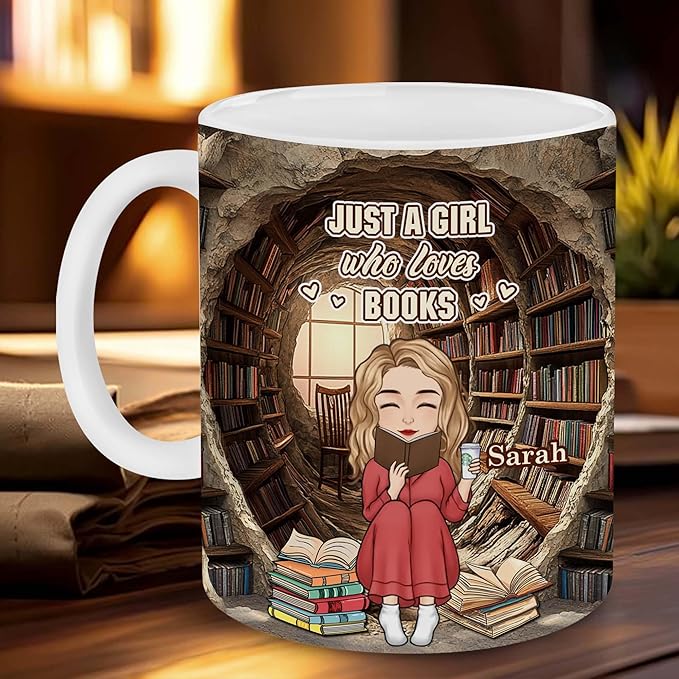 Personalized Book Lover Gifts - Book Lovers Gift For Bookworm, Readers, Librarians, Bookish - Library Bookshelf Mug With Custom Avatar - Bookish Gift For Friends, Women, Her