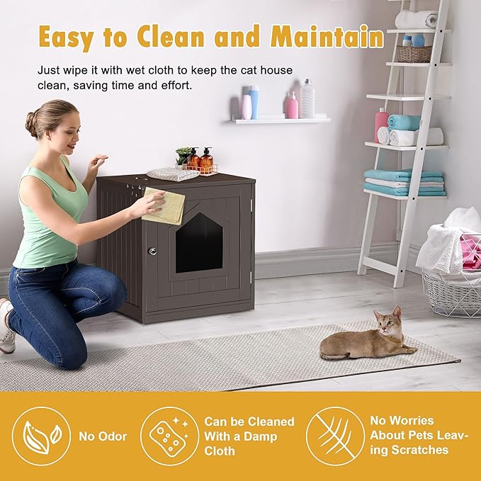 Cat Litter Box Enclosure Litter Box Furniture Hidden Wooden Washroom Litter Box Cabinet Indoor Cat House Side End Table Nightstand (Coffee)