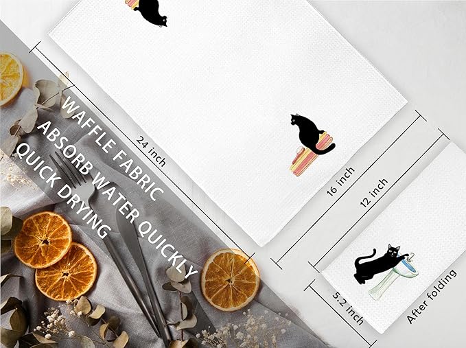 Jvpke Funny Black Cat Decorative Hand Towels for Bathroom Set of 2 - Black Cat Gifts for Women Kids Men Her Girls Friends Teacher Adults, 16×24 Inch