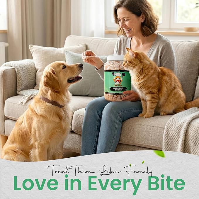 Freeze Dried Chicken Cat Treats | Healthy Dog Food Toppers 100% Human Grade | Single Ingredient, Grain Free Chicken Dog Treats | Inspected & Tested in USA | No Additives or Preservatives, 7.7 oz