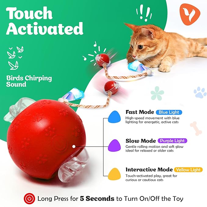 Interactive Cat Toys for Indoor Cats with Feather, Rechargeable Automatic Cat Toy Keeps Your Cat Active & Engaged, Durable & Safe Speedy Tail 2.0 Cat Toy (Red)
