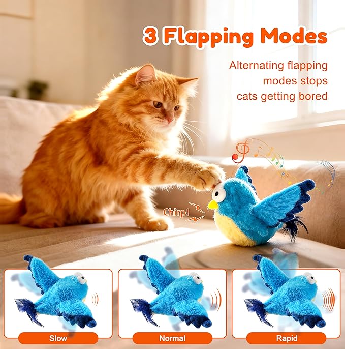 Flying Bird Cat Toys - Interactive Simulated Chirping & Flapping Wings, Realistic Flappy Chase with Catnip, Viral USB Rechargeable Motion-Activated Toy for Indoor Cats