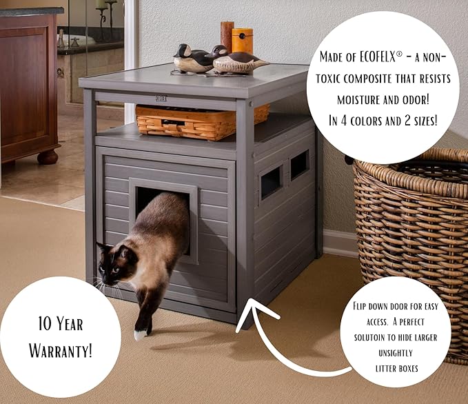 New Age Pet ECOFLEX Jumbo Cat Box Cover and End Table with Litter Box Enclosure and a 10 Year Warranty Hides Unsightly Litter Box made with Moisture & Odor Resistant Composite Material, Grey