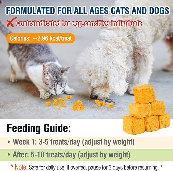 Freeze Dried Egg Yolk Cat & Dog Treats, Single Ingredient, Grain Free, Skin & Coat Health, Healthy Crunchy Rewards Perfect for Training, Food Topper for Cats & Dogs All Life Stages