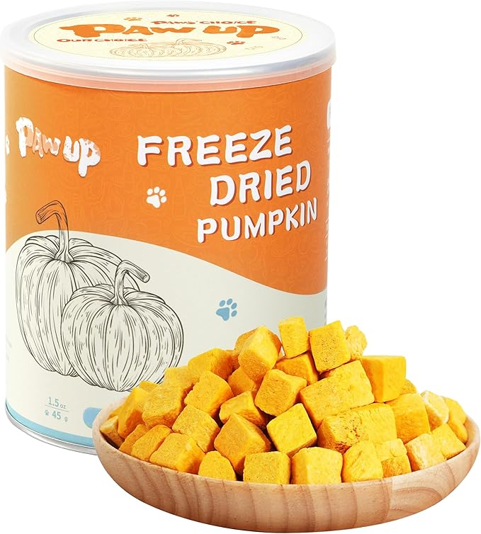 PAWUP Freeze-Dried Pumpkin Treats for Dogs & Cats – High Fiber, Single Ingredient Natural Snacks for Digestion & Gut Health, Healthy Food Toppers, 1.58 oz