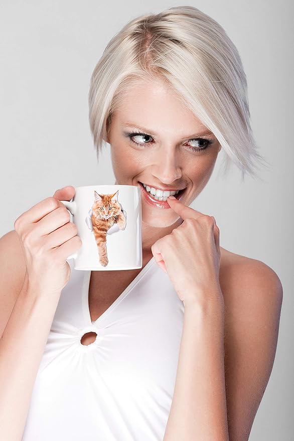 Winston & Bear Climbing Ginger Cat Mug – Funny Orange Tabby Ceramic Coffee Mug Gift for Cat Lovers (11oz)