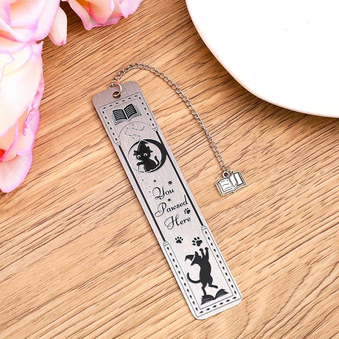Cat Bookmark for Women, Zinc Alloy Funny Kitten Bookmarks with Book Pendent Cute Animals Book Marker Reading Accessories for Cat Lovers