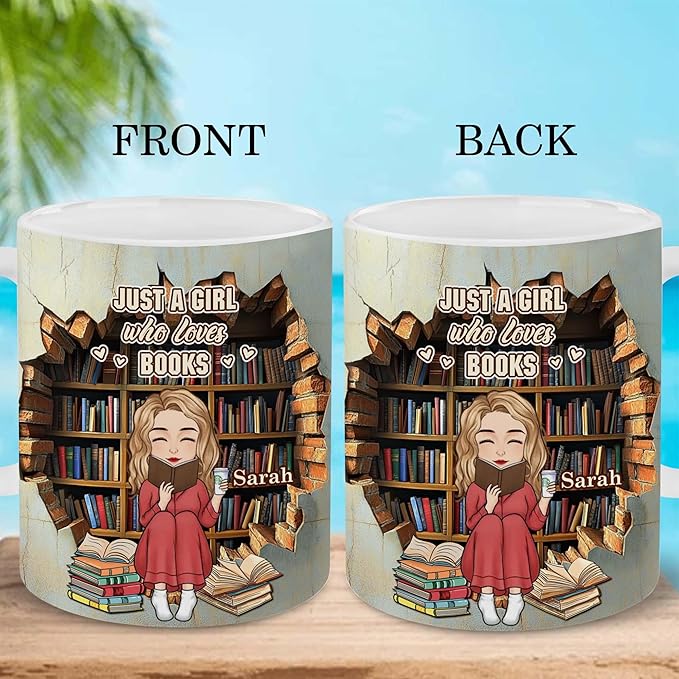 Personalized Book Lover Gifts - Book Lovers Gift For Bookworm, Readers, Librarians, Bookish - Bookshelves Hole In A Wall Mug - Bookish Gift For Friends, Women, Her