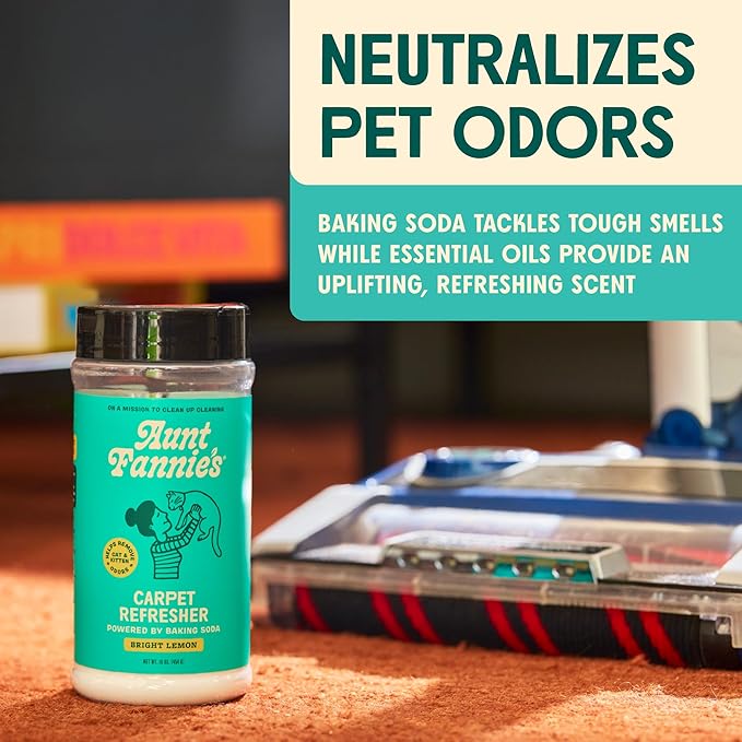 Aunt Fannie's Cat Carpet Refresher, Odor Neutralizing Powder for Homes with Cats, Kittens and Other Pets, Bright Lemon Scent, 16 Ounce (Pack of 6)