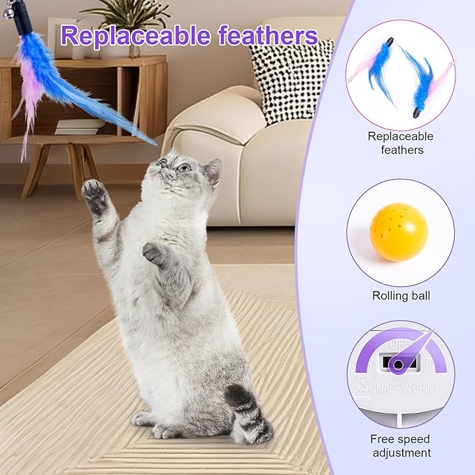 Cat Toys 3in1 Automatic Interactive Cat Toy for Indoor Cats,Interactive Kitten Toy, Fluttering Feather, Track Balls, Rotating Track Feather Enrichment Kitty Toys (Pink)