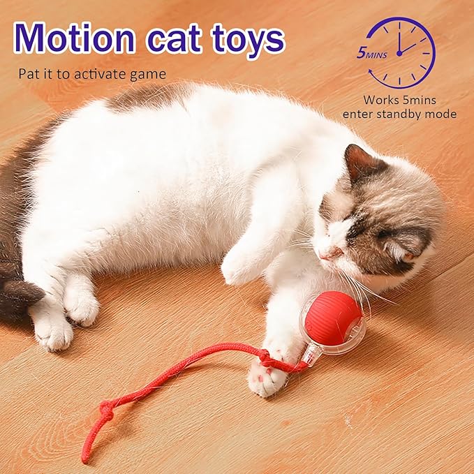 Interactive Rolling Cat Dog Ball - 2025 Upgraded Automatic Moving Cat Toys Ball Dog Toy Interactive,Smart Rolling Ball Toy Electric Balls Toys for Bored Indoor Dog/Cat (Red)