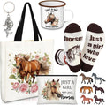 Horse Lover Gifts for Women Birthday Gifts Baskets Set Include Canvas Tote Bag, Makeup Bag, Socks, Keychain, Enamel Mug, Small Figurines for Mom, Wife, Sister, Friend