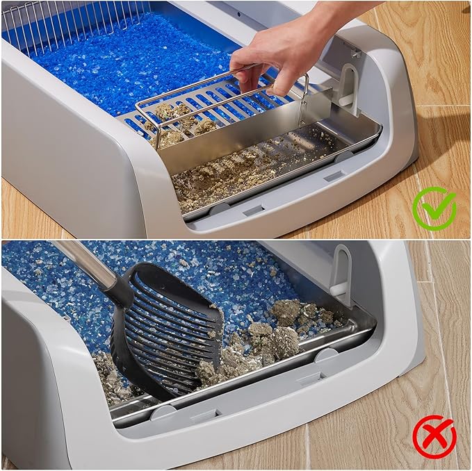 Yangbaga Stainless Steel Reusable Litter Tray with Cat Litter Scoop, Compatible with Petsafe Scoop-Free Self-Cleaning Litter Box, Efficient Poop Collecting Design, Odor Control Money-Saving Litter box