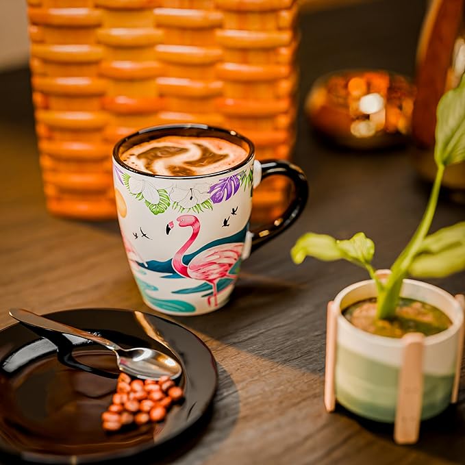 Color Changing Flamingo Coffee Mug 12oz – Ceramic Heat Sensitive Cup for Coffee, Tea, Hot Cocoa & Milk – Magical Flamingo Mug with Tropical Floral Reveal – Unique Gift for Flamingo Lovers, Women, Mom