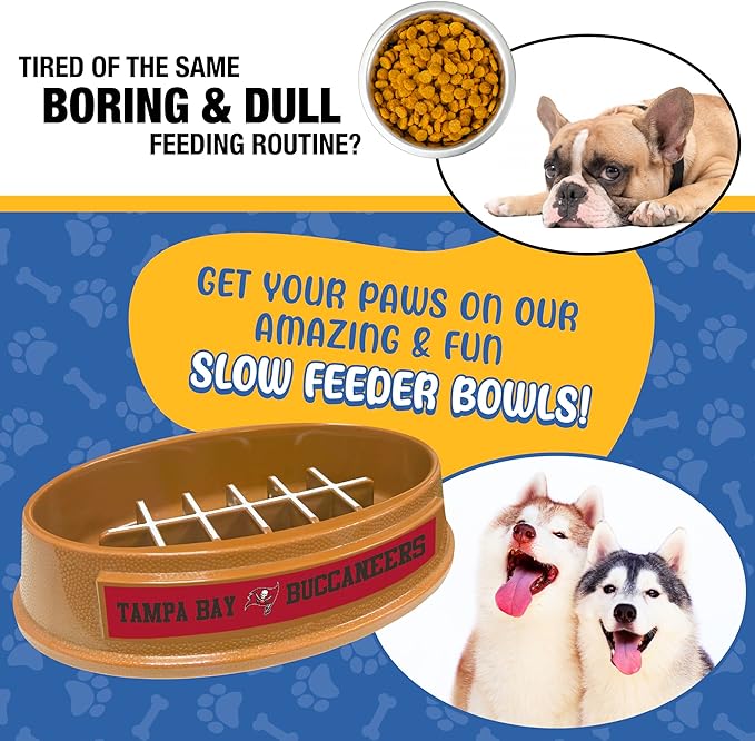 NFL Super-Bowl Tampa Bay Buccaneers Slow Feeder Dog & Cat Bowl. Football Design for Healthy Digestion. Non-Slip for Large & Small Pets