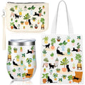 Dansydaisy 3 Pcs Plant Lover Gifts for Women Black Cat Canvas Tote Bag with Zipper Pockets Aesthetic Reusable Canvas Tote Bag for Black Cat Lovers Teacher Back to School Gifts Birthday