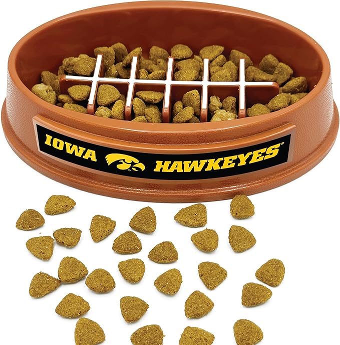 NCAA Super-Bowl - Iowa Hawkeyes Slow Feeder Dog Bowl. Football Design Slow Feeding Cat Bowl for Healthy Digestion. Non-Slip Pet Bowl for Large & Small Dogs & Cats