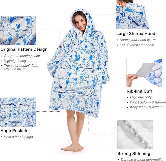 Narecte Cozy Oversized Blanket Hoodie Wearable Blanket Adults Soft Hooded Blanket Hoodie Birthday Gifts for Women Christmas
