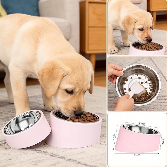 Pink Elevated Dog Bowl Set - 15° Tilted Slow Feeder (3 Sizes & 7 Colors), Anti-Choking Design with Non-Slip Base - BPA-Free for Small/Medium/Large Dogs (Pink, m)