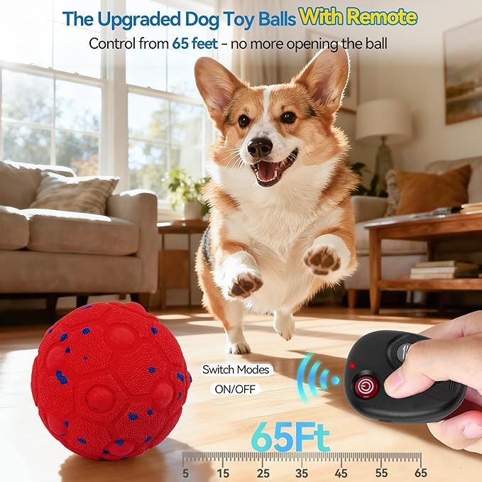 Newget Interactive Dog Toy Ball with Remote, 3 Modes Smart Moving Dog Balls with Touch Wake-Up, Automatic Bouncing/Rolling Chew-Resistant for Medium & Large Dogs to Keep Busy, Indoor/Outdoor