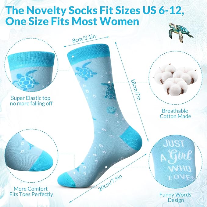 Funnymoom 2 Pack Sea Turtle Themed Gifts Set Skinny Tumbler 20 oz Travel Coffee Mug Novelty Cute Animals Socks, Christmas Birthday Gifts for Sea Turtle Themed