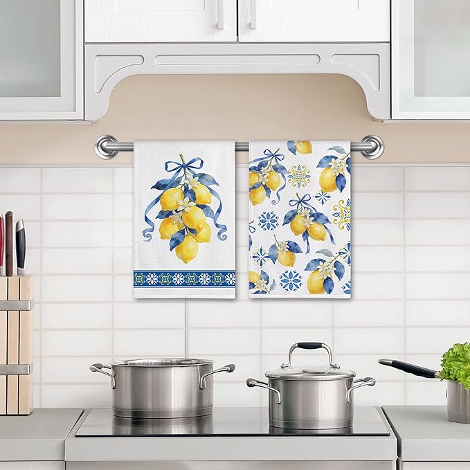 Hexagram Lemon Kitchen Towels Set of 2, Lemon Decor Gifts for Women, Funny Cute Housewarming Dish Hand Towels for Home Kitchen Decor