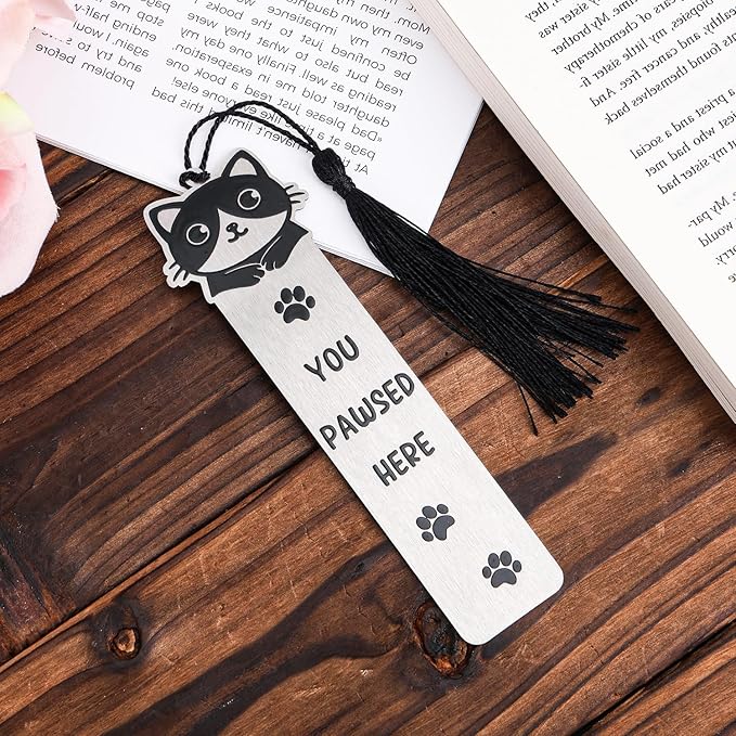 Cute Cat Bookmark, Zinc Alloy Kitten Paw Print Bookmarks Reading Gifts for Cat Lovers Funny Black Kitten Book Marks Animal Bookmark Gifts Book Accessories for Reading (Style A)