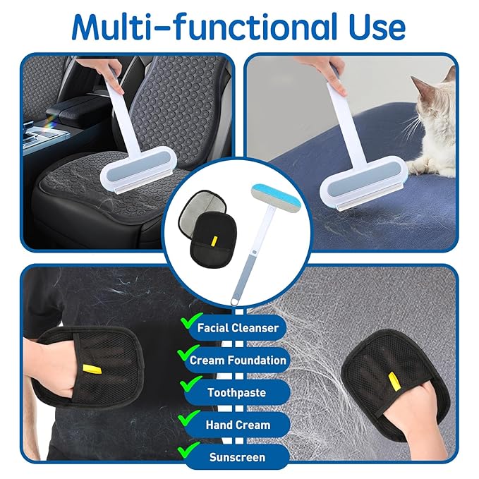 2pack Pet Hair Remover, Dog Hair Remover Glove with Cat Hair Remover Brush for Couch, Reusable Washable Lint Cleaner Brush Hairs Removal Tool for Furniture Clothing Bedsheets Carpets
