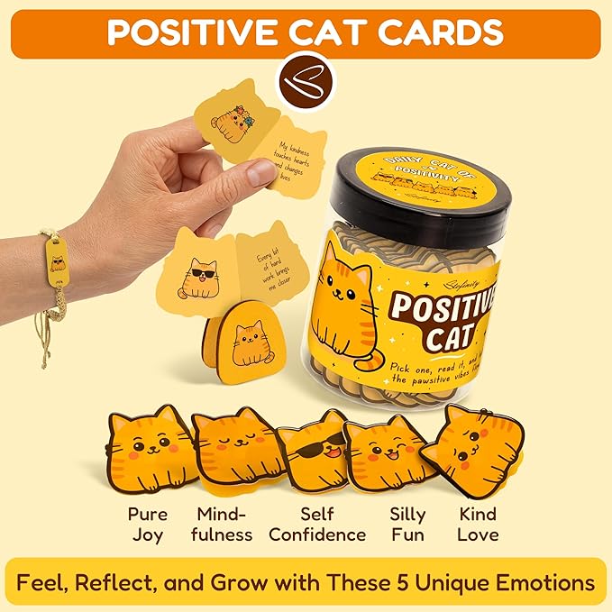 Stofinity 60 Positive Cat Affirmation Cards - Funny Cat Gifts For Women Birthday, Christmas Gifts For People Who Love Cats, Anxiety & Stress Relief Gift For Desk Decor