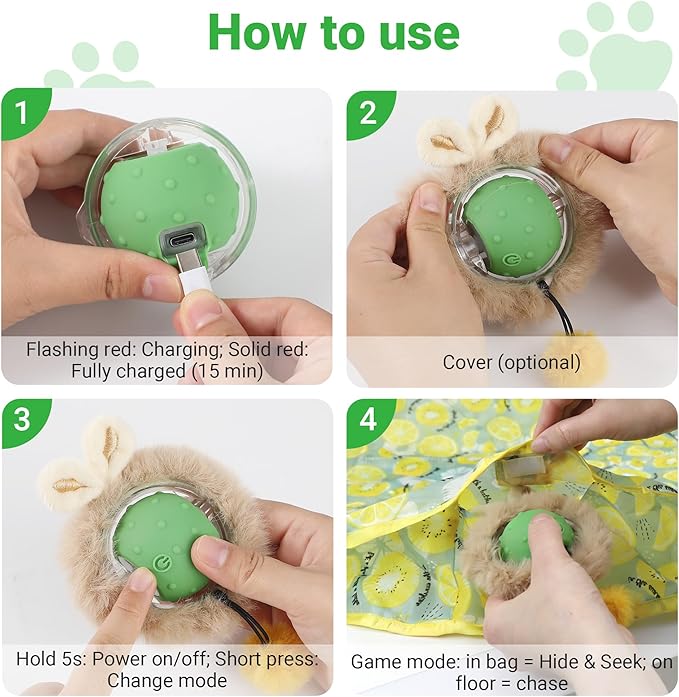 Interactive Cat Toys for Indoor Cats Fast Rolling Ball, Automatic Motion Activated Ball, Hide and Seek for Indoor Exercise Toys, Real Bird Squeaky for Kitten Exercise Kicker (Yellow)