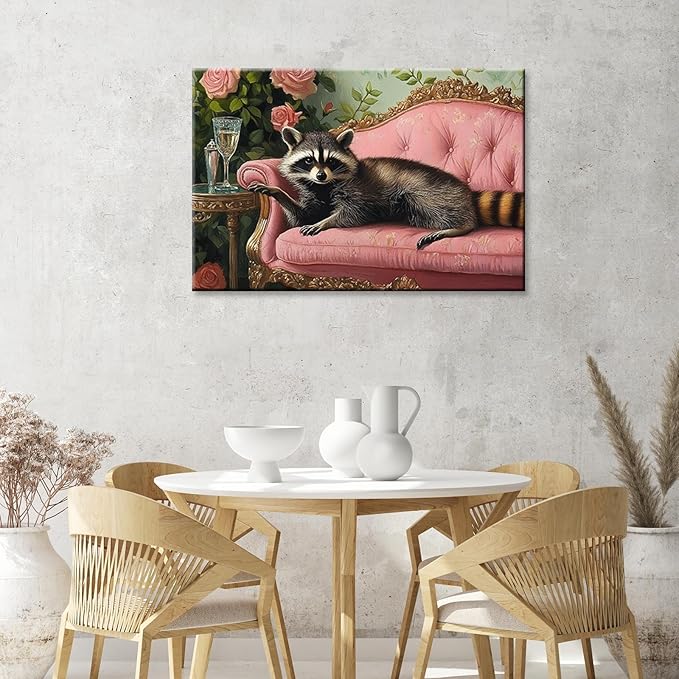 Raccoon With Martini Wrapped Framed Print Poster Whimsical Animal Art Bar Cart Decor Wall Art Room Decor Aesthetics Ready To Hang 12X18 inch
