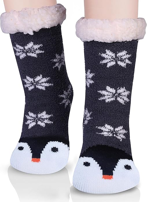 Jeasona Women’s Fuzzy Slipper Socks With Grippers Cozy Warm Cute Animal Gifts