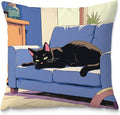 Vintage Black Cat Pillow Covers 18x18, Cats Lovers Lady Gifts, Cat Mom Grandma Gifts, Japanese Anime Black Cats Decorative Pillow Covers for Home Bedroom Living Room Office Decor