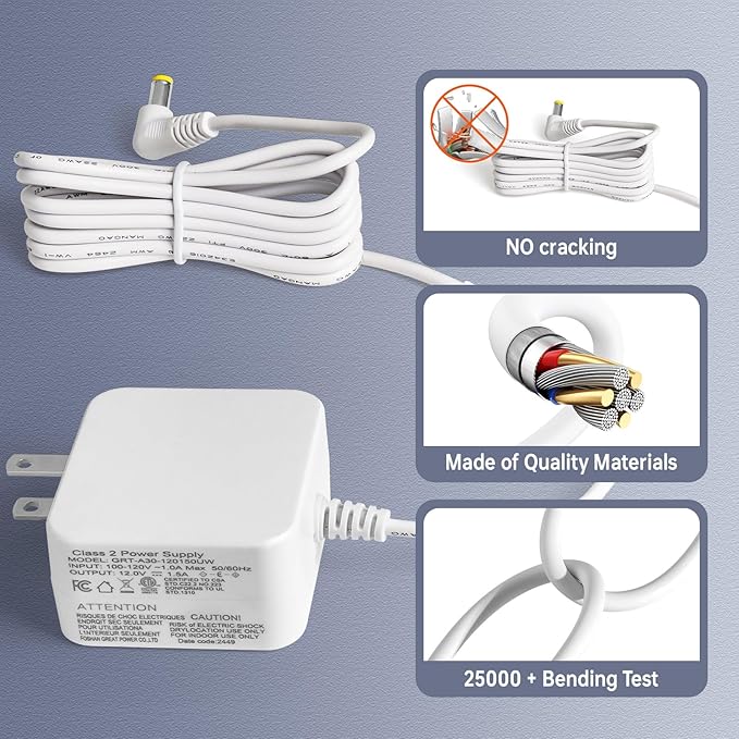 SUW Charger Accessory Parts for Self Cleaning Robot Box, 12V Cat Litter Box Power Adapter White [Suitable for Automatic Litter Box Numbered B0001-B9999]