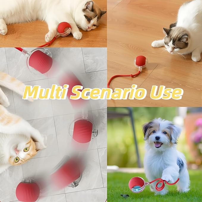 2025 New Speedy Tail 2.0 cat Toy，360° Automatic Smart Pet Toy Self Rolling Balls for Bored Indoor Cats，Speedy Interactive Cat Toy (Red)