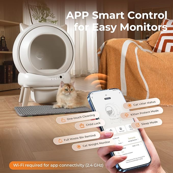 Self Cleaning Litter Box - E2 Automatic Cat Litter Box Smart Robot, APP Control,Weight Monitoring - Ultra-Quiet, for Medium Cats and Kittens, Safe Anti-Pinch Litter Box