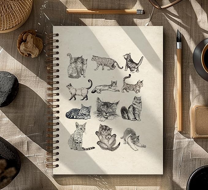 Vintage Cute Cats Animal Journal Notebook,Aesthetic Cats Spiral Notebook for Teen Girls School Office Supplies,Cats Lovers Lady Women Gifts Journal for School Office 5.5X8.3 Inch
