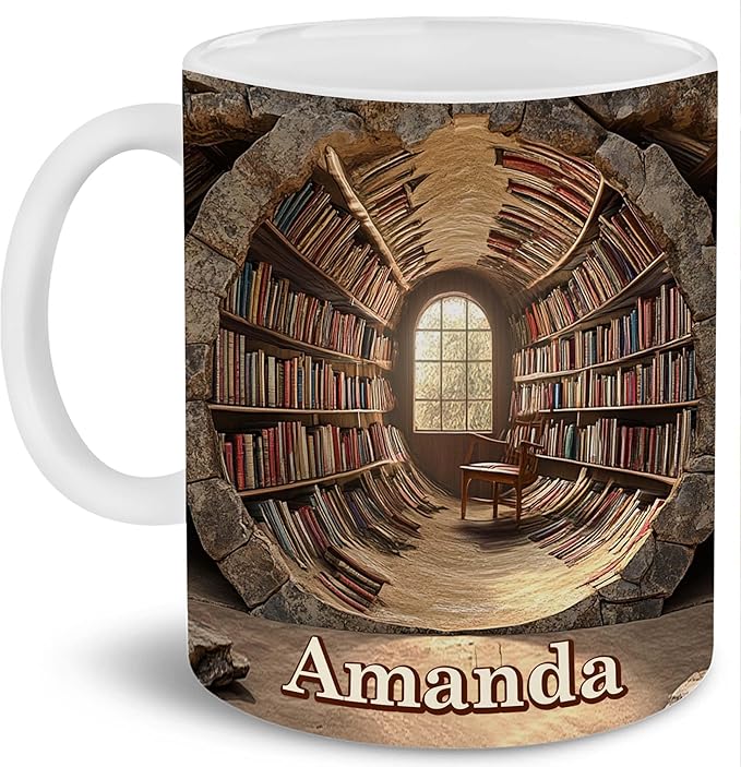 Personalized Book Lover Gifts - Book Lovers Gift For Bookworm, Readers, Librarians, Bookish - Library Bookshelf Mug Custom Avatar - Bookish Gift For Friends, Women, Her