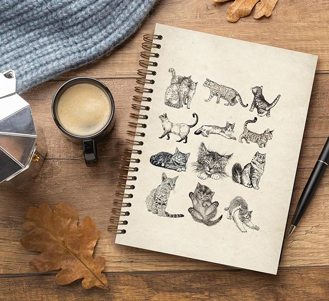 Vintage Cute Cats Animal Journal Notebook,Aesthetic Cats Spiral Notebook for Teen Girls School Office Supplies,Cats Lovers Lady Women Gifts Journal for School Office 5.5X8.3 Inch