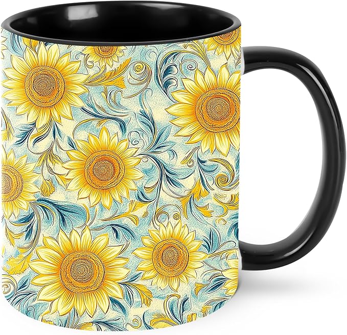 Sunflower Coffee Mug 11oz Ceramic Tea Cup With Handle Funny Porcelain Mugs for Women Dishwasher Microwave Safe