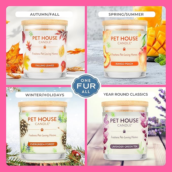 Pet House Candles, Clean Burning, Long Lasting Pet Odor Candles, Plant-Based, 60 Hour Burn Time - Tropical Fruit, 9 oz, 2 Pack