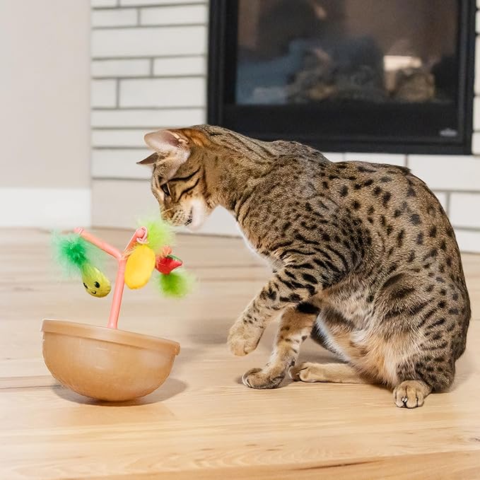 Catstages Hunt N' Wobble Fruit Bowl Wobbling Cat Toy with Five Catnip Toys, Jingle Ball, and Flingers, Multicolored