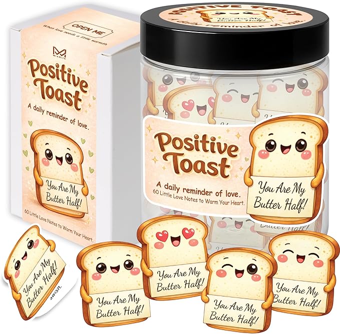 Positive Toast Jar – Cute Toast Love Notes with 60 Romantic Messages, Gifts for Her Him Loved One, Romantic Present for Boyfriend Girlfriend, Funny Wedding Anniversary Birthday Gift for Women Men Couples Wife Husband Valentines Day