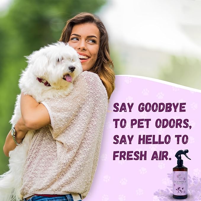 Pet Odor Eliminator Spray with Lavender Fragrance - Smelly Odor Remover & Deodorizer - Dog & Cat Stain Cleaner for Carpet, Bathroom, Car, Home & Office - 600ml