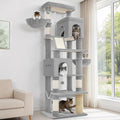 Hzuaneri Large Sturdy Cat Tree Tower, 84 Inch Tall Pet Condo For 7 Large Cats, Cat Tree Indoor Climbing Activity Tower, 2 Large Platform/2 Cave/2 Hanging Basket/5 Scratching Post, Light Grey MS21318LG